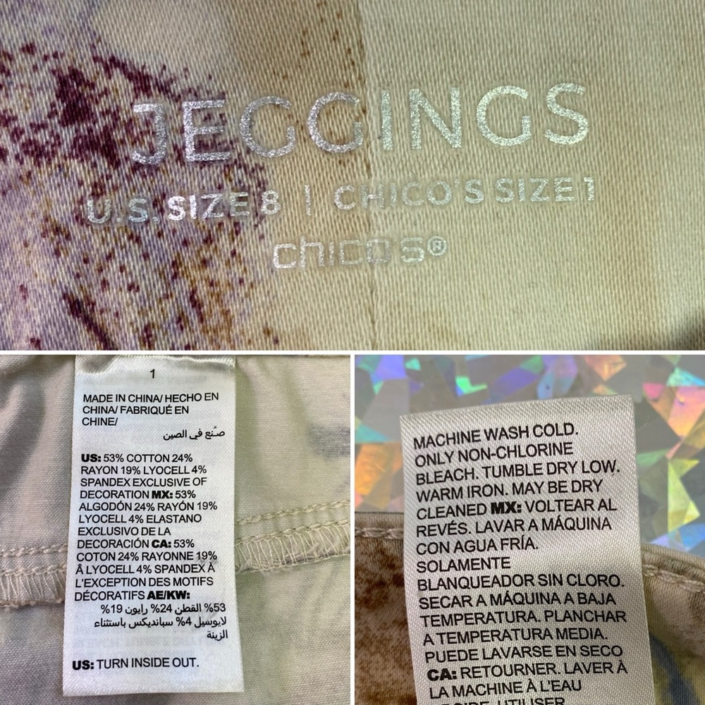 Chico's Jegging Ankle Tapered High Rise Size 1 US 8 Cream Floral Spring Chic - Picture 9 of 13
